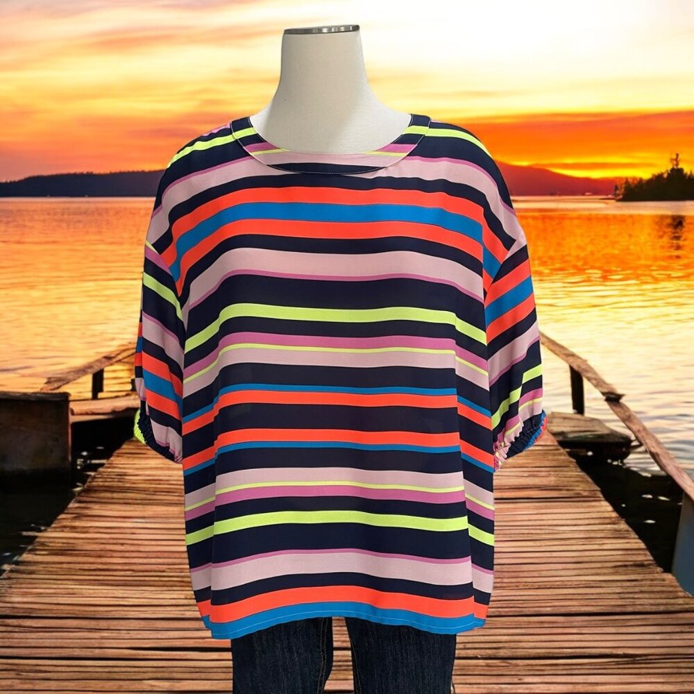 Project Runway XS Multicolor Striped Blouse Oversized Casual Bold Retro Eclectic